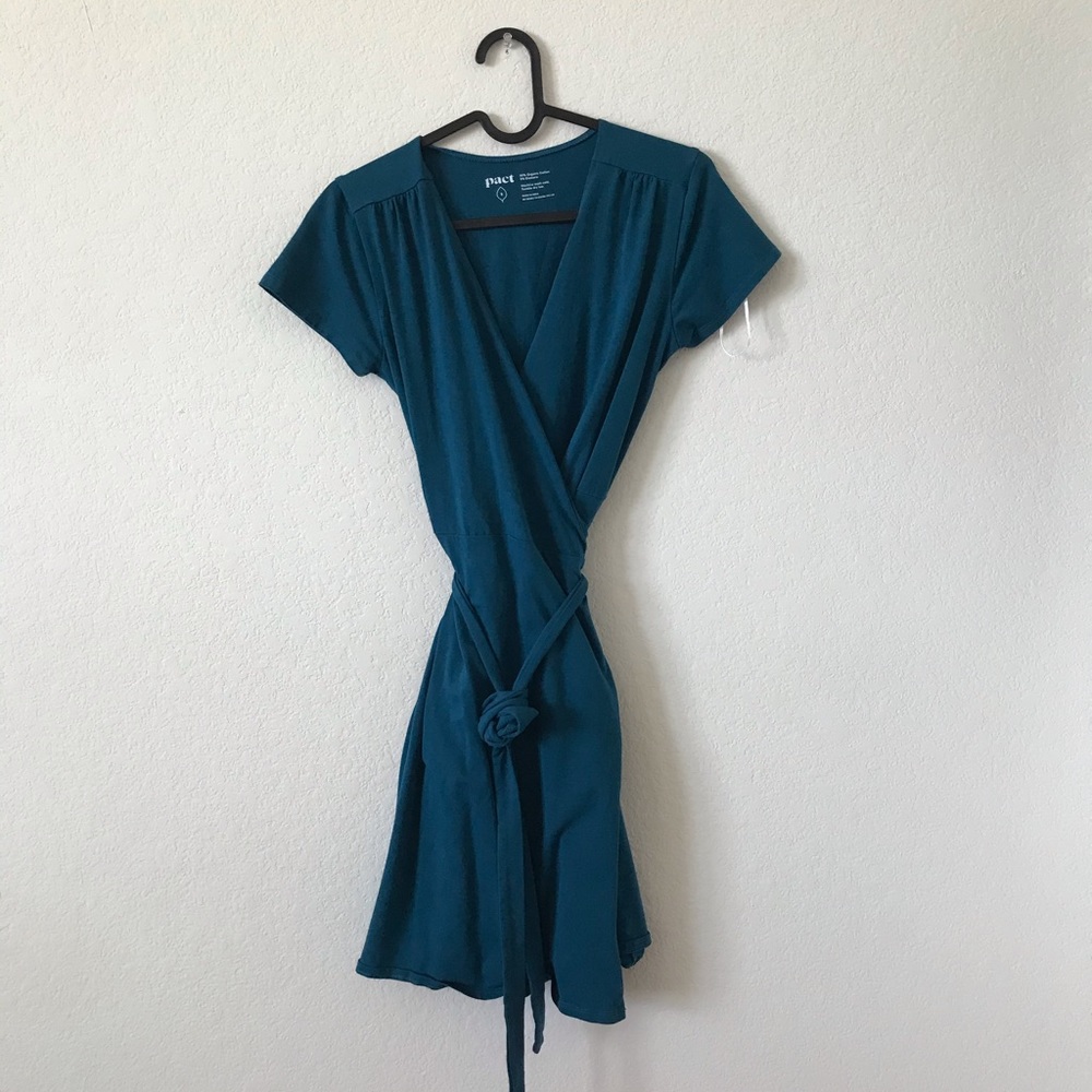 🐟ORGANIC COTTON TEAL WRAP DRESS🐟